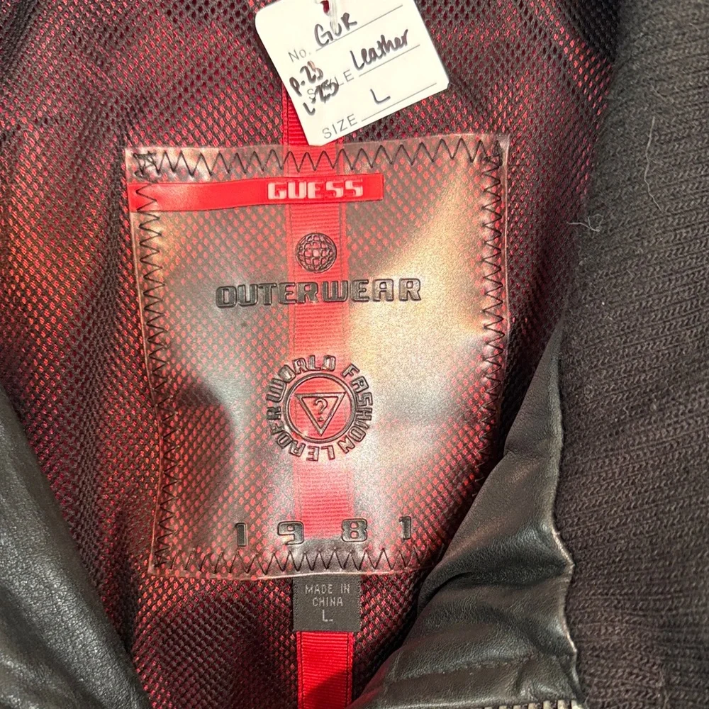 Guess Mens Black Leather Jacket Mock Neck Mesh Lined Quilted Elbows Size Large